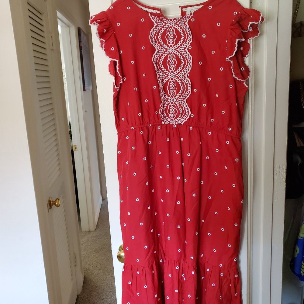 Red Dotted Embroidered Dress (Bohme) with Pockets